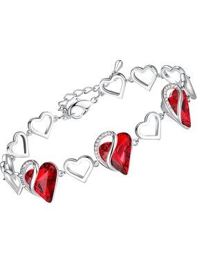 Women's Red heart Brass  Healing Stone Crystal Healing Stone Crystal Bracelet